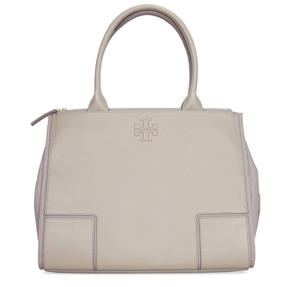 Tory Burch large Canvas & Leather tote in French Gray